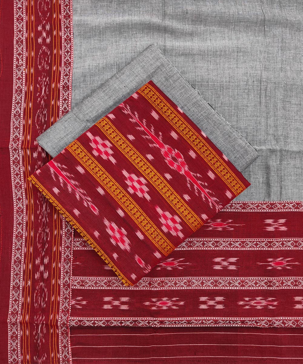 Maroon Gray Sambalpuri Handwoven Single Ikat Suit SFCSUT1960