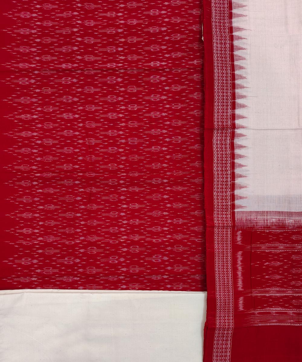 Red White Sambalpuri Handwoven Single Ikat Suit Image 2