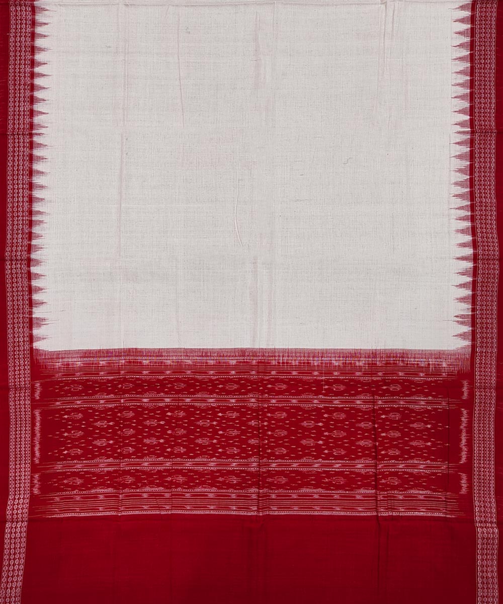 Red White Sambalpuri Handwoven Single Ikat Suit Image 4