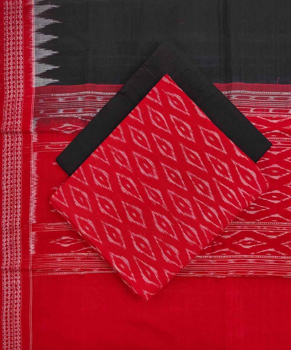Red Black Sambalpuri Handwoven Single Ikat Suit Image 1