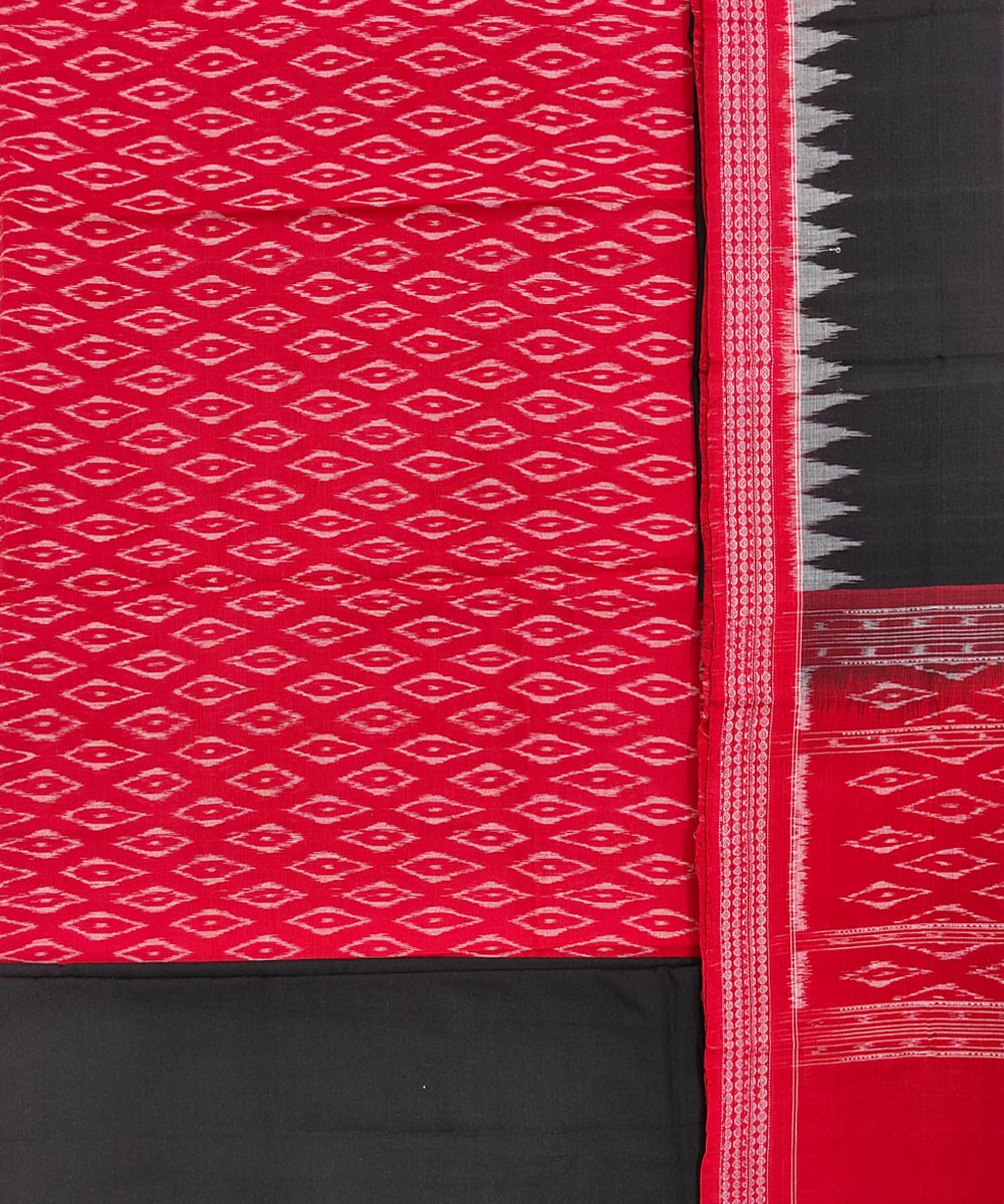 Red Black Sambalpuri Handwoven Single Ikat Suit Image 2