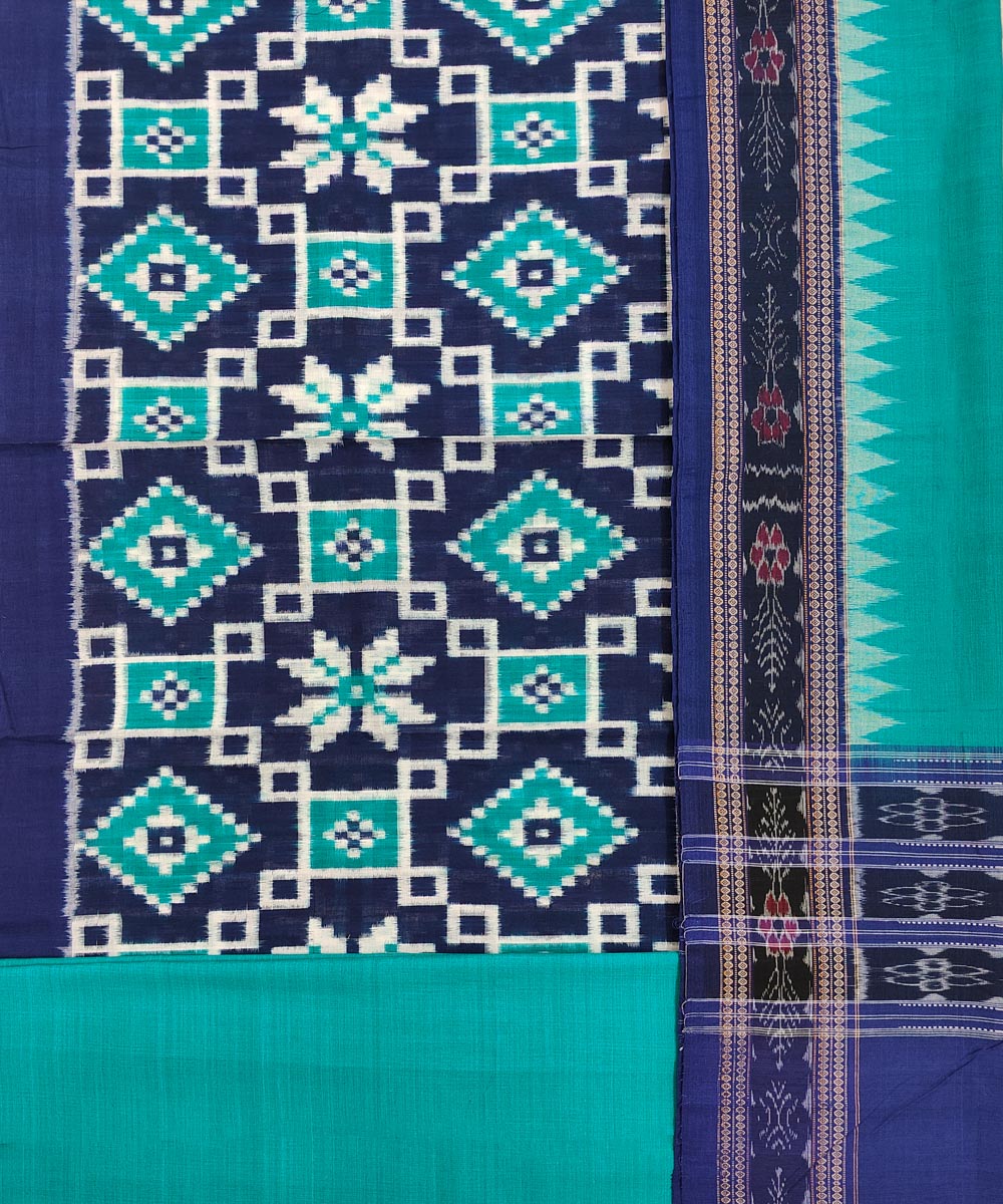 Blue Green Sambalpuri Handwoven Double Ikat Suit Image 2