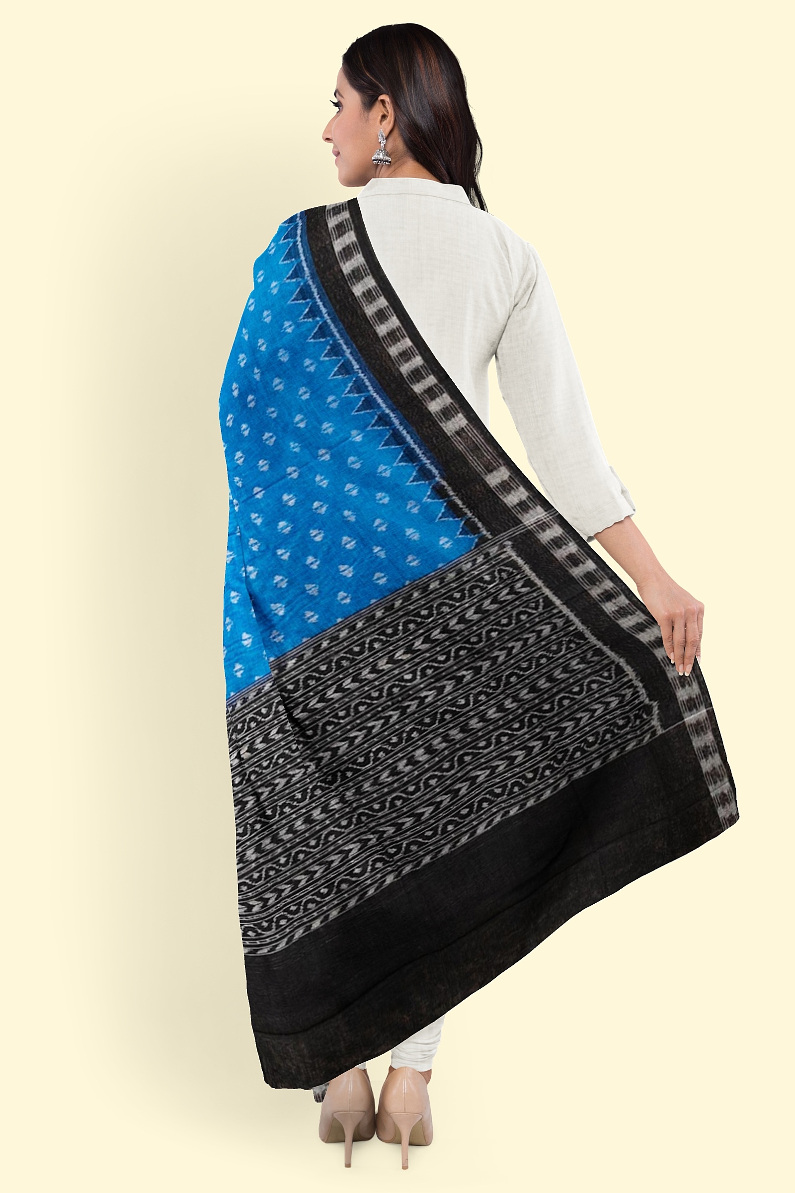 Blue Black Sambalpuri Handwoven Single Ikat Cotton Dupatta Image 2