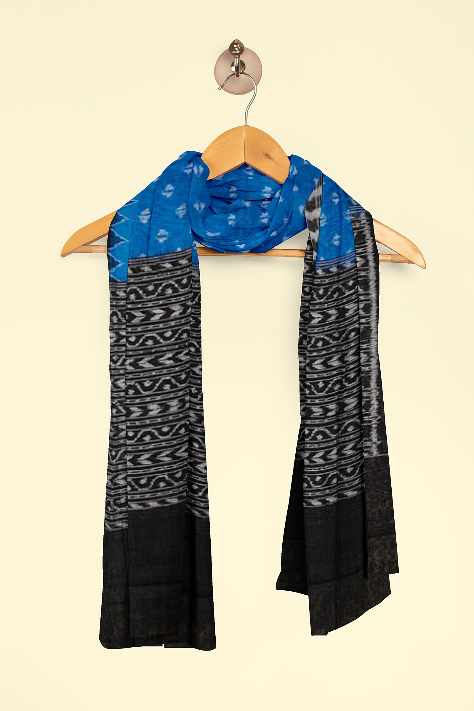 Blue Black Sambalpuri Handwoven Single Ikat Cotton Dupatta Image 4