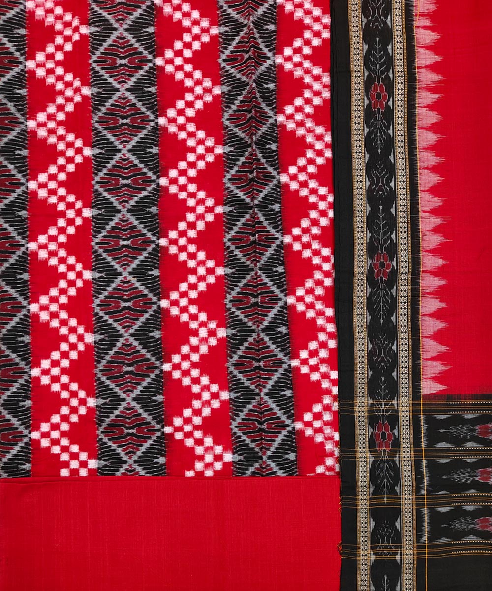 Red Sambalpuri Handwoven Double Ikat Suit Image 2