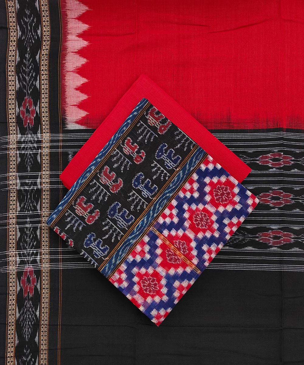Black Red Sambalpuri Handwoven Double Ikat Suit SFCSUT1971