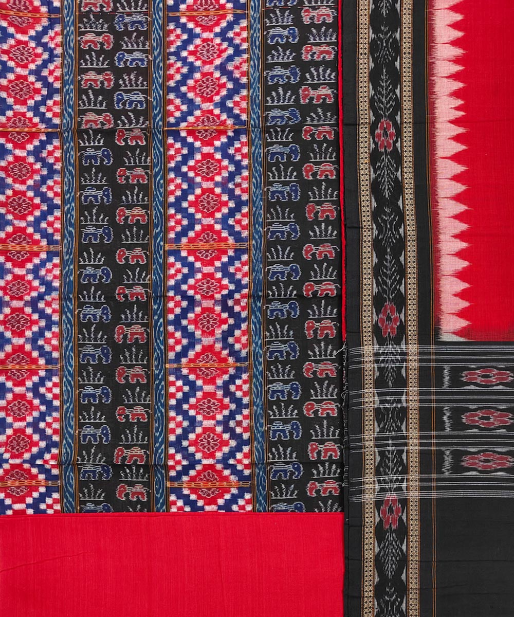 Black Red Sambalpuri Handwoven Double Ikat Suit Image 2