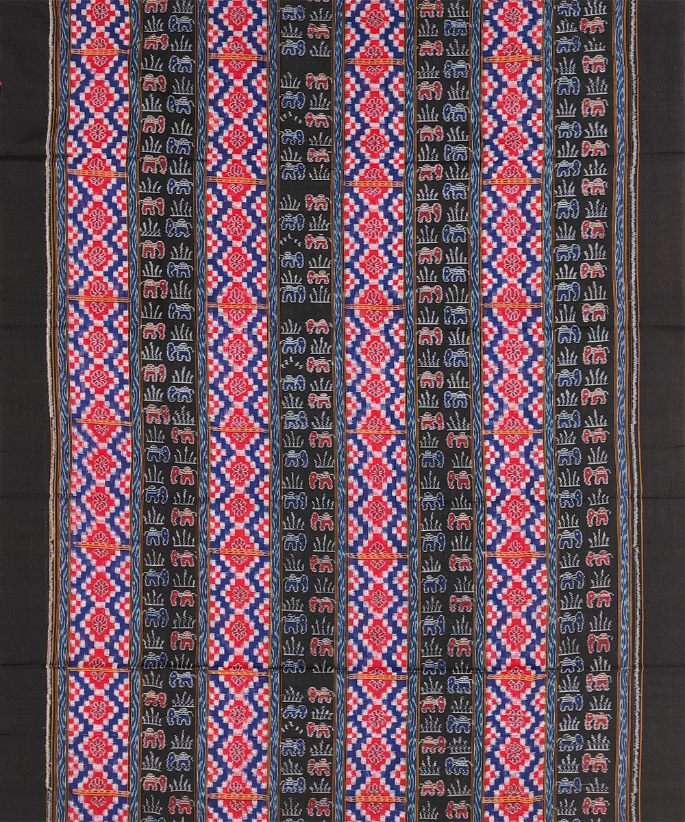 Black Red Sambalpuri Handwoven Double Ikat Suit Image 3