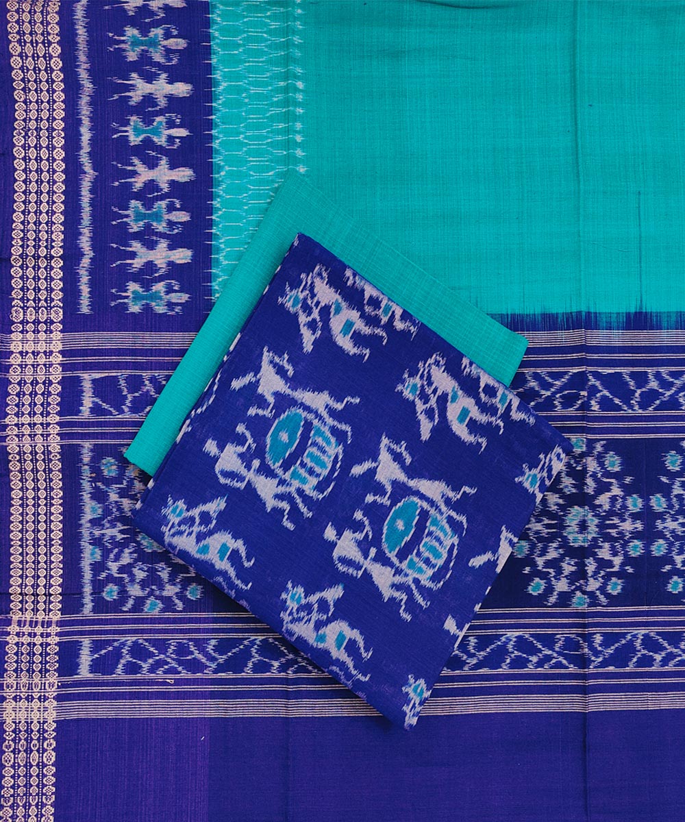 Blue Green Sambalpuri Handwoven Single Ikat Suit SFCSUT1973
