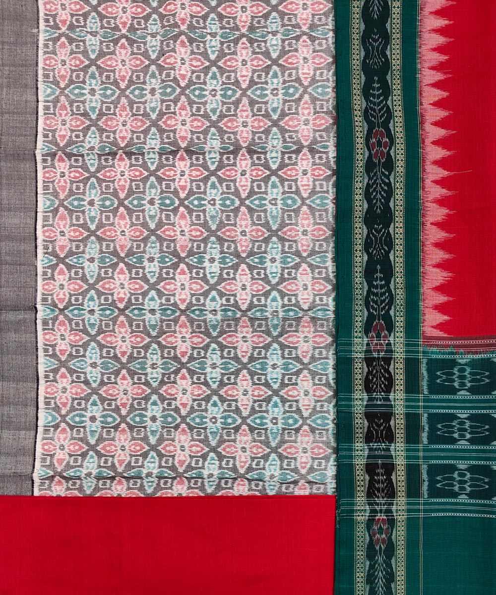 Gray Red Sambalpuri Handwoven Single Ikat Suit Image 2