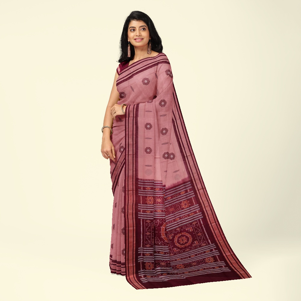 Onion Bomkai Handwoven Cotton Saree Image 1