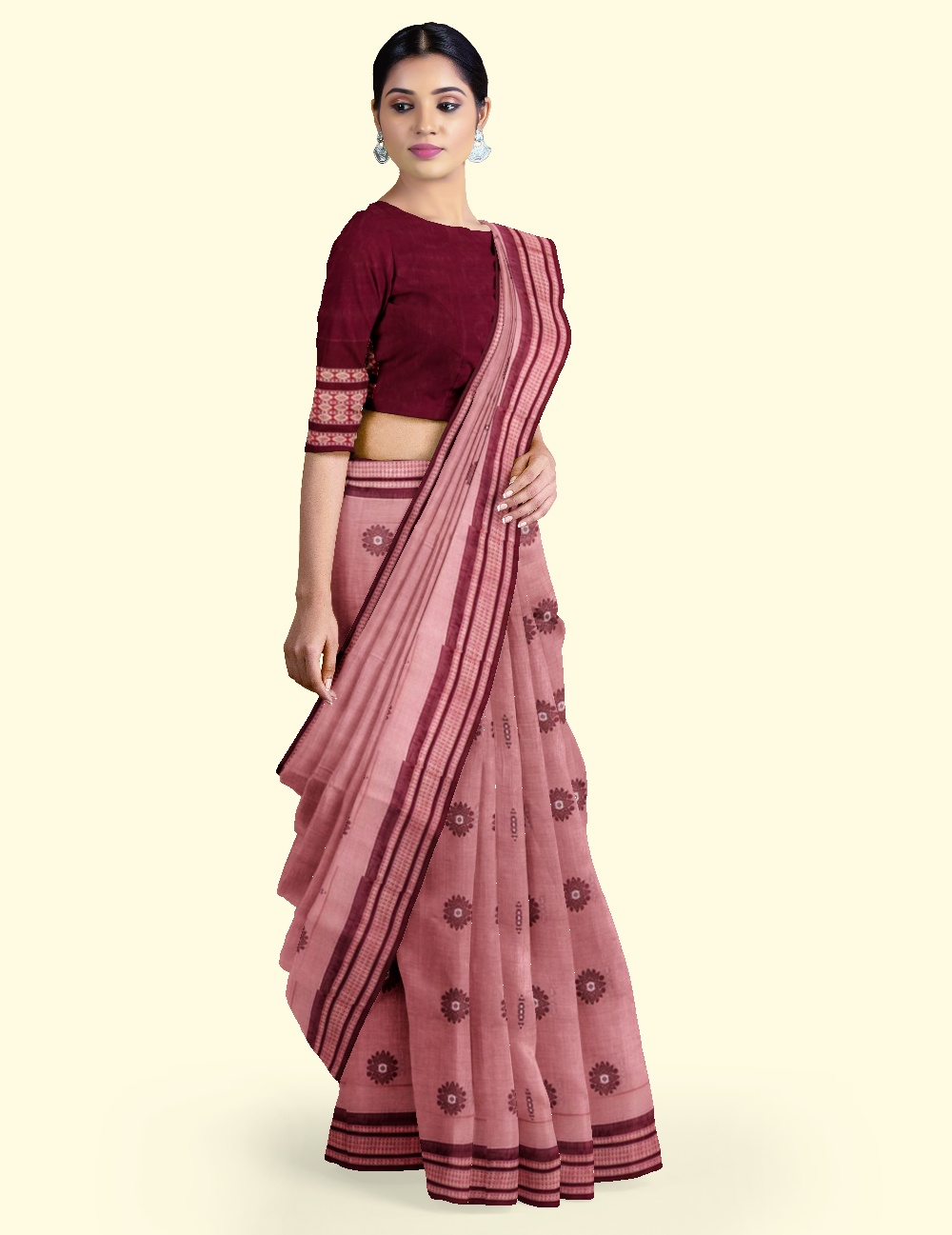 Onion Bomkai Handwoven Cotton Saree Image 3