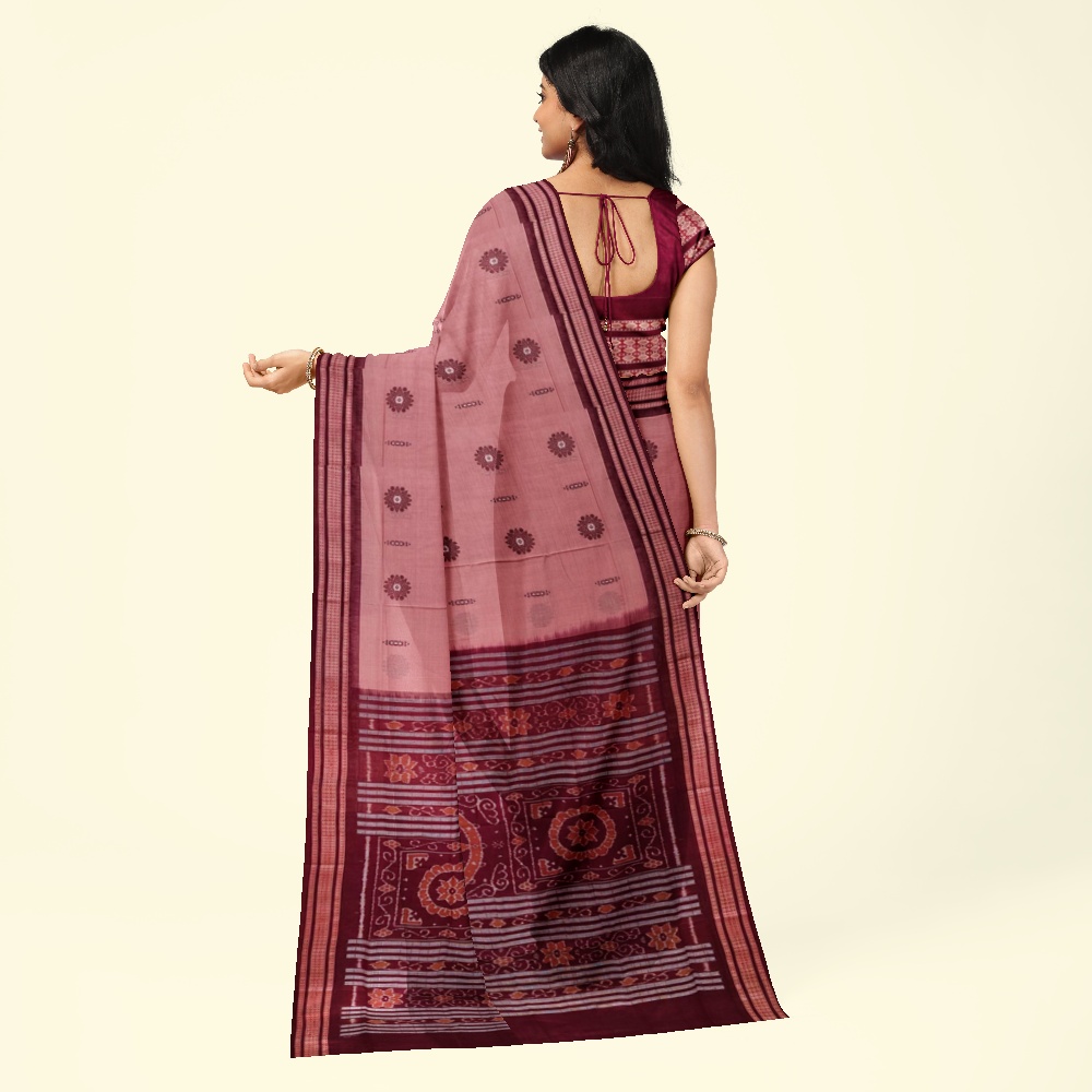 Onion Bomkai Handwoven Cotton Saree Image 4