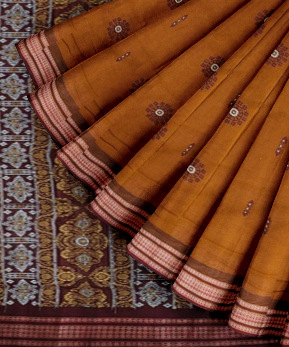 Rust Maroon Bomkai Handwoven Cotton Saree Image 2