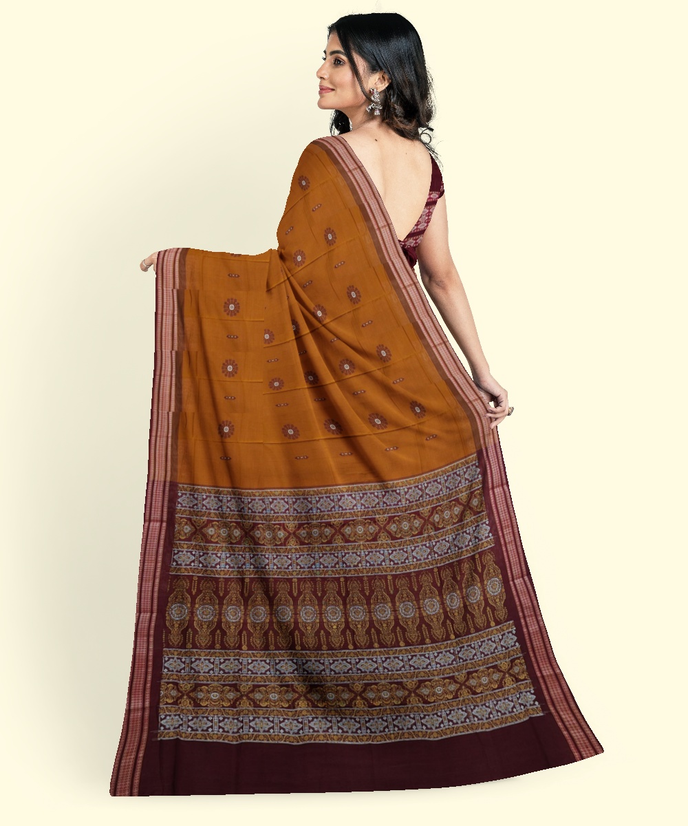 Rust Maroon Bomkai Handwoven Cotton Saree Image 4