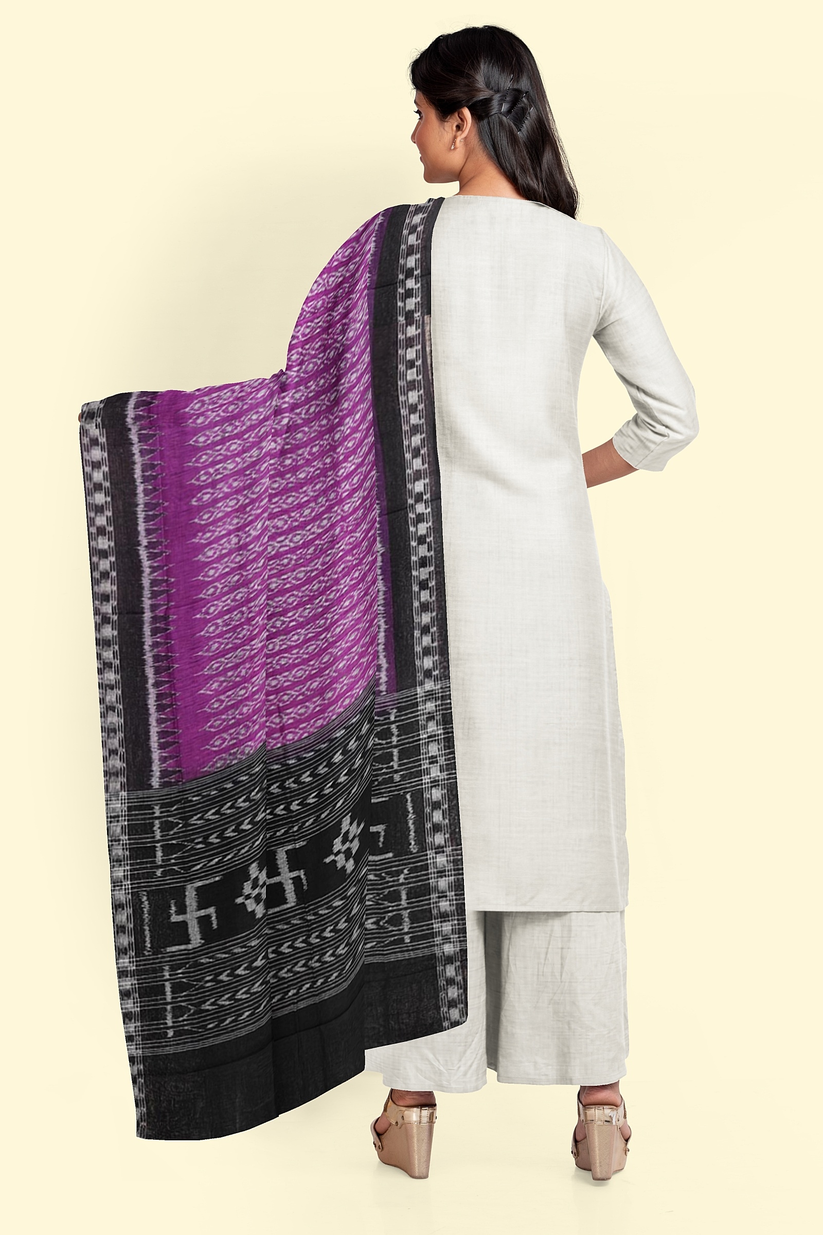 Purple Black Sambalpuri Handwoven Single Ikat Cotton Dupatta Image 2