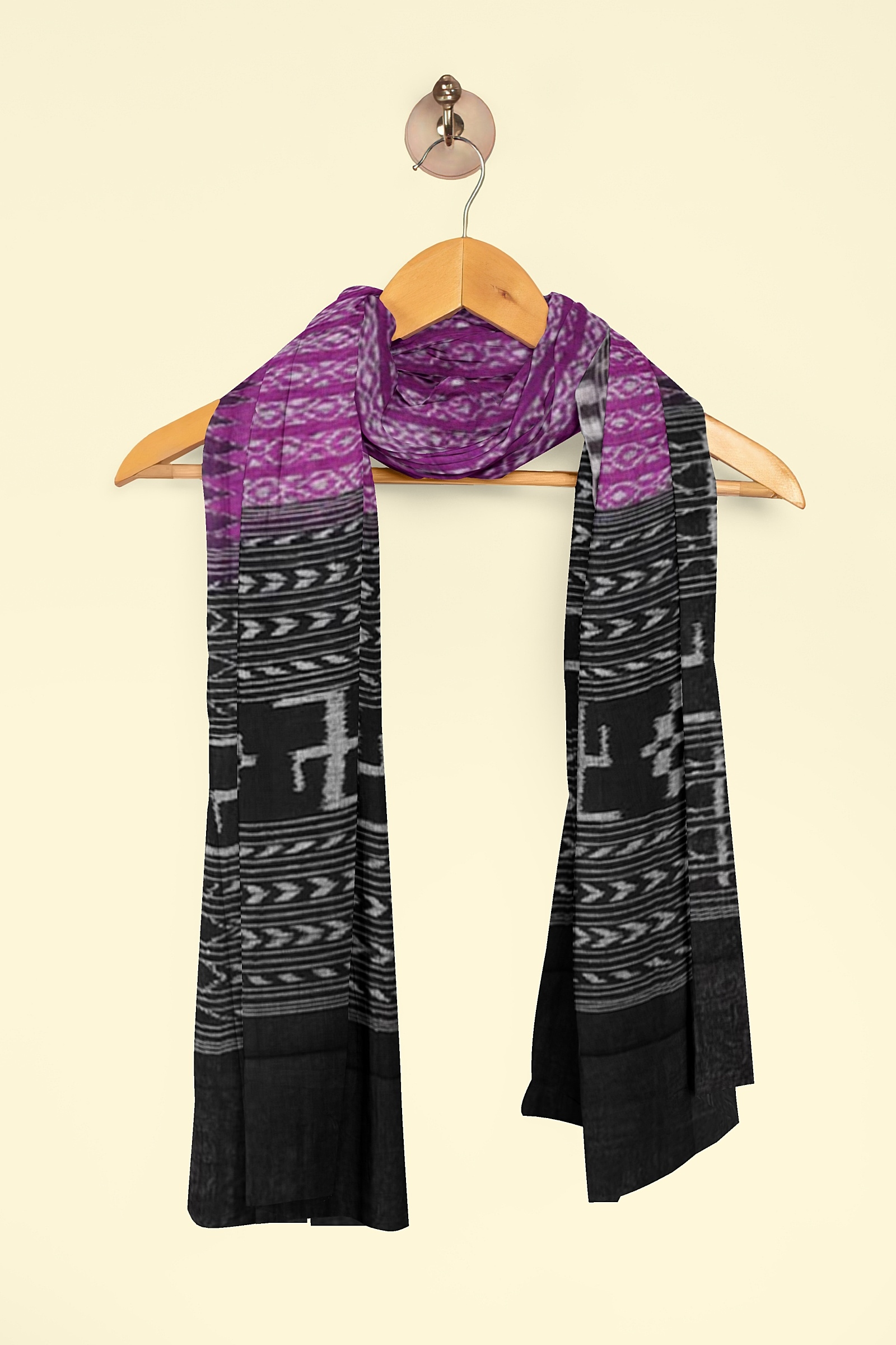 Purple Black Sambalpuri Handwoven Single Ikat Cotton Dupatta Image 4