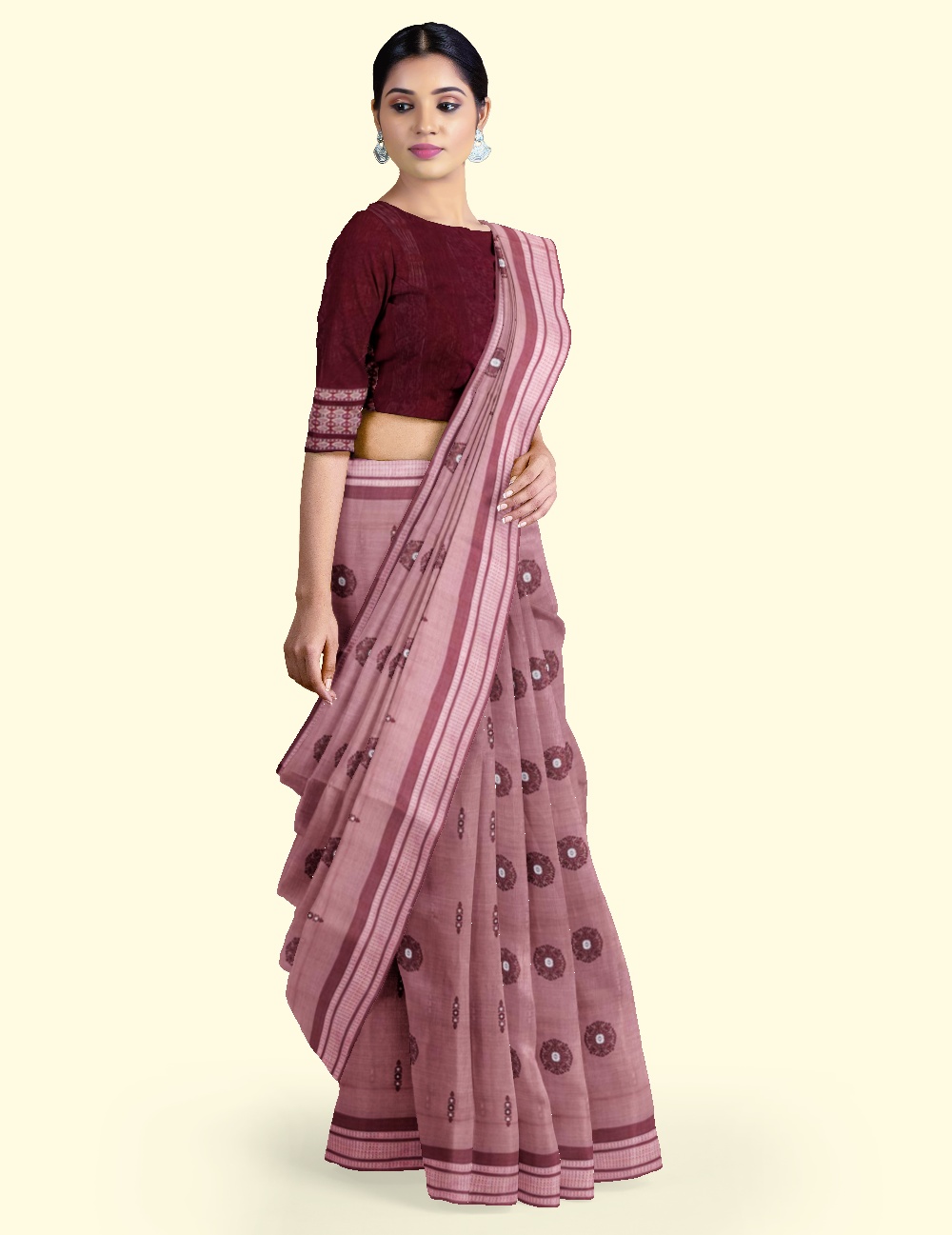 Onion Bomkai Handwoven Cotton Saree Image 3