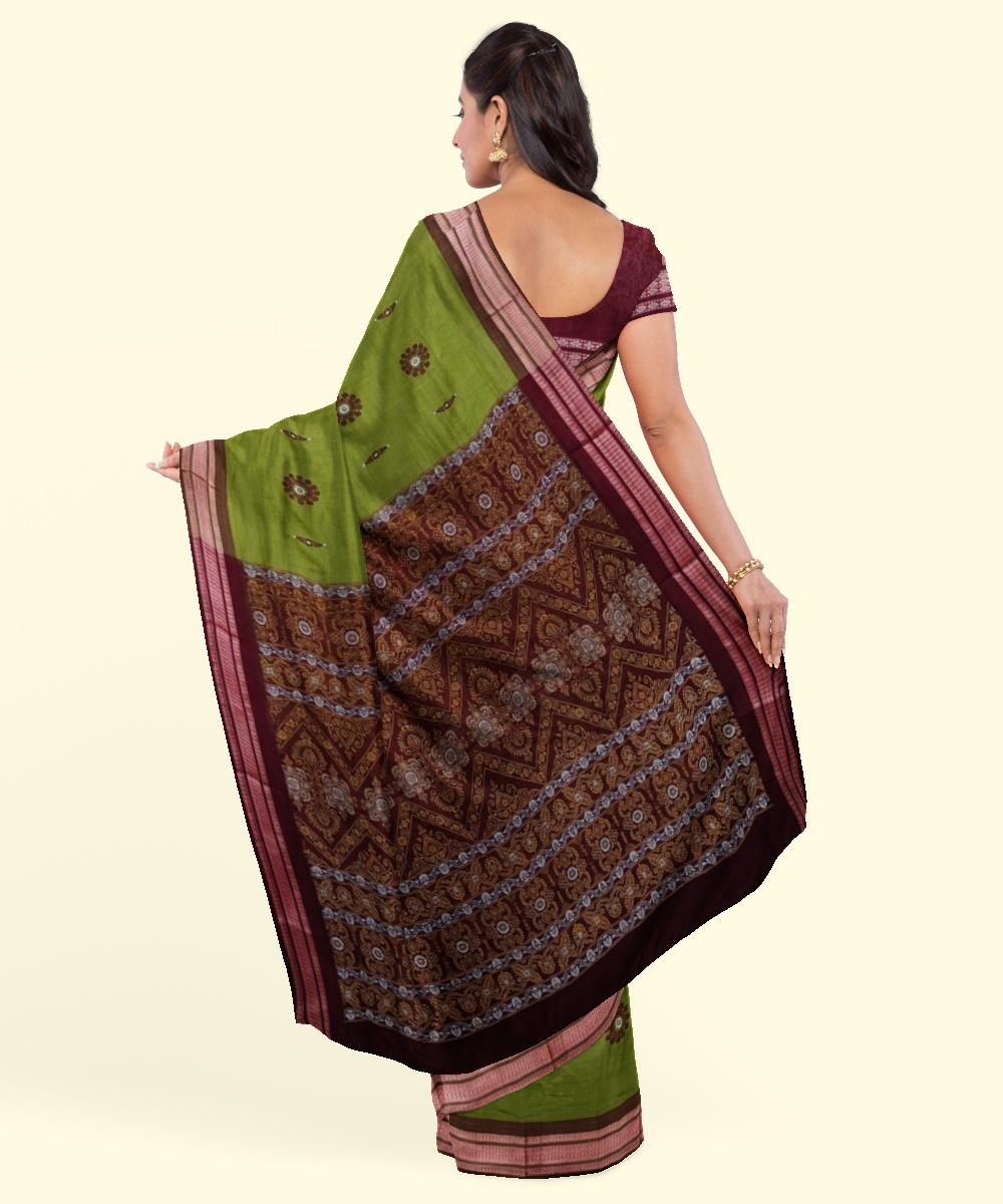 Olive Maroon Bomkai Handwoven Cotton Saree Image 4
