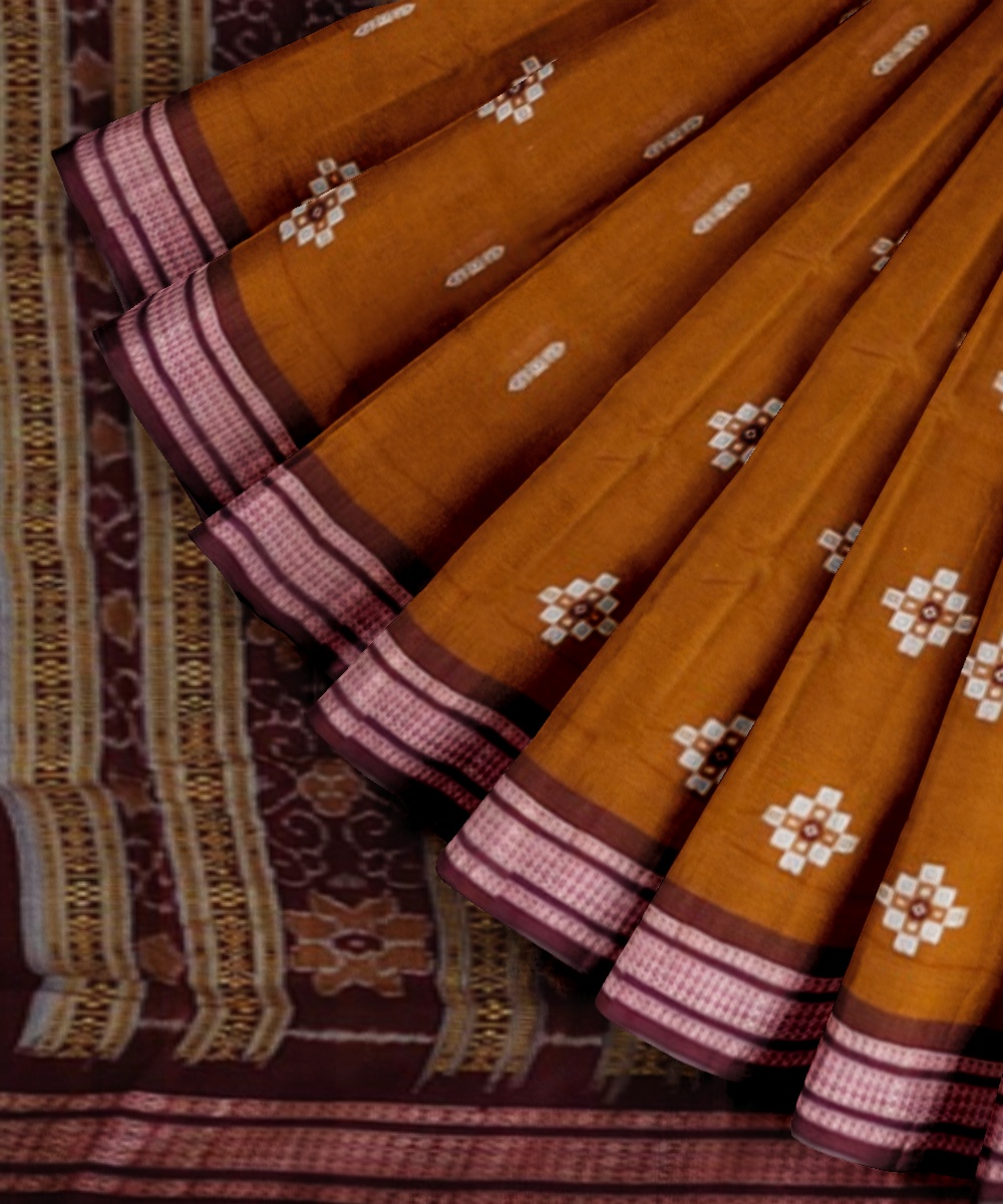 Brown Maroon Bomkai Handwoven Cotton Saree Image 2