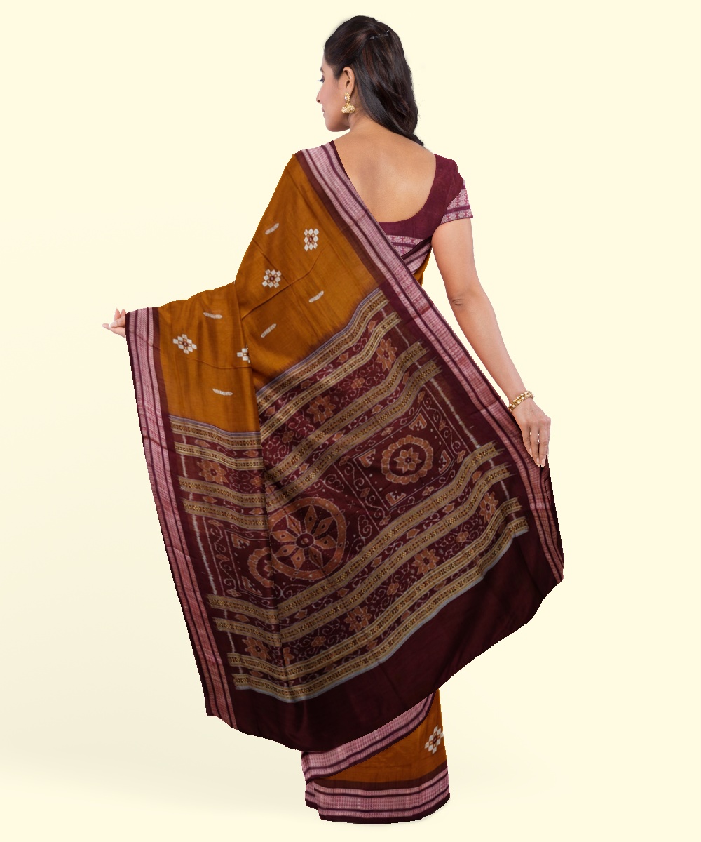 Brown Maroon Bomkai Handwoven Cotton Saree Image 4