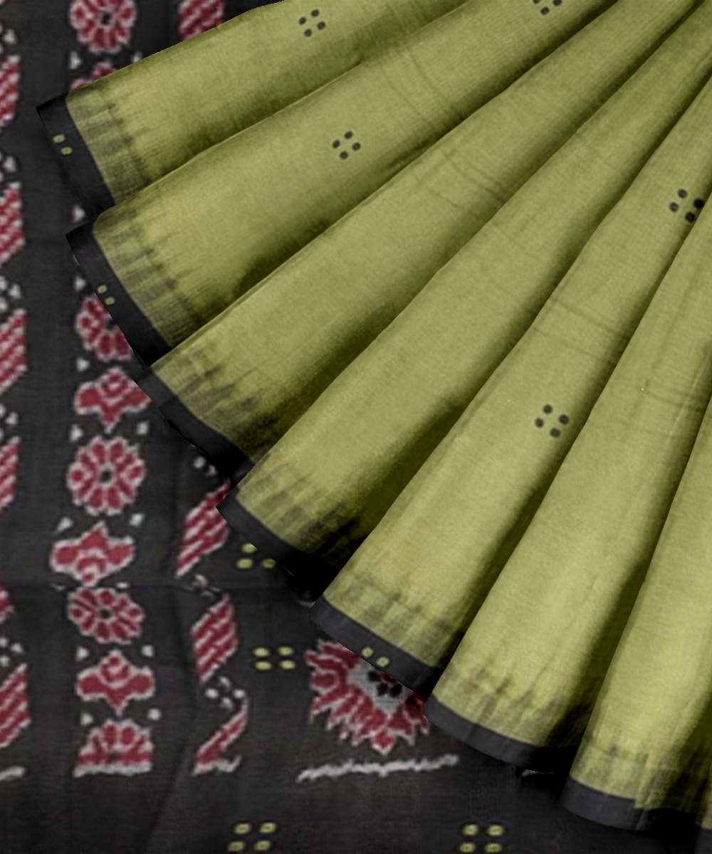Olive Black Sambalpuri Handwoven Single Ikat Cotton Saree Image 2