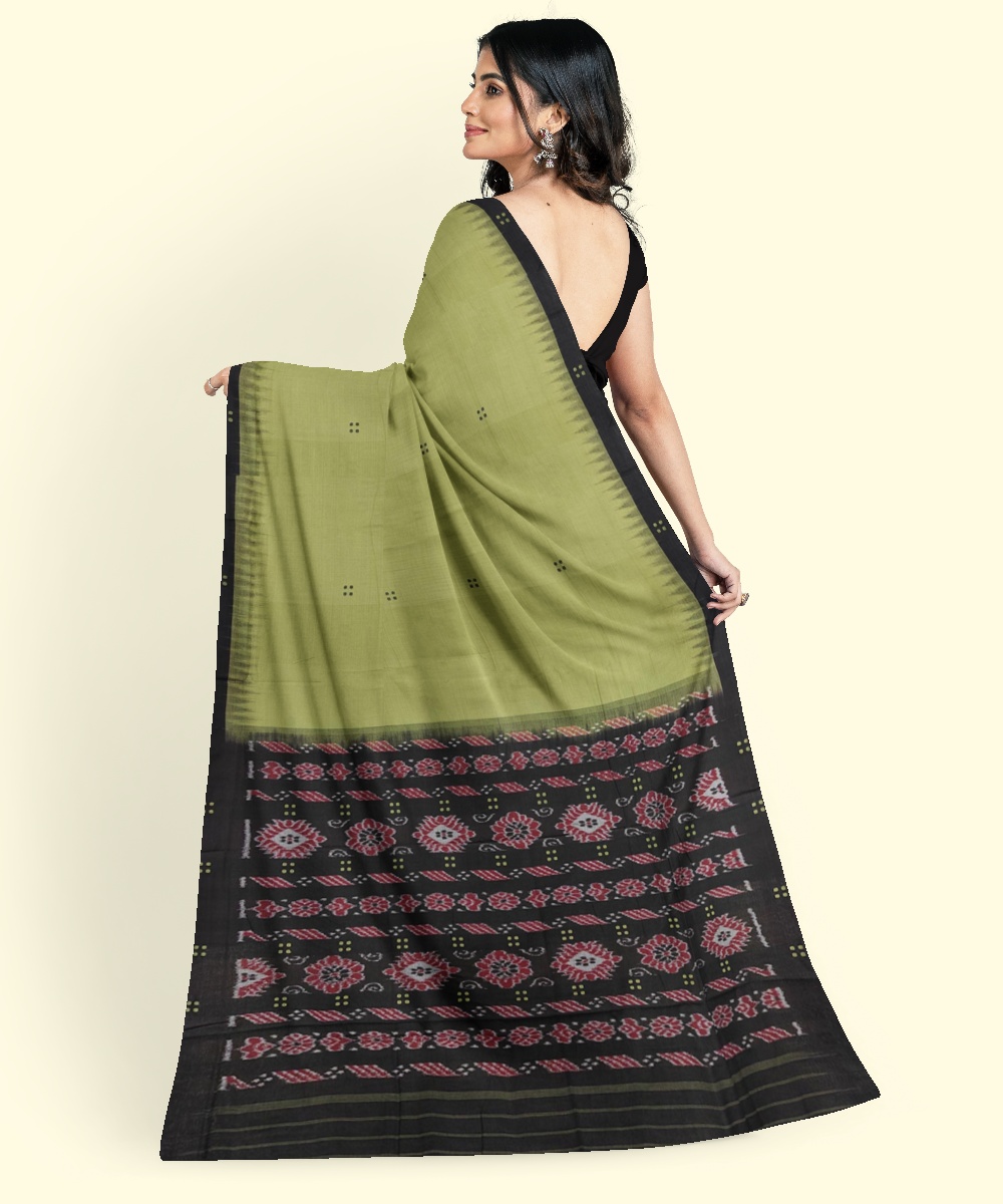 Olive Black Sambalpuri Handwoven Single Ikat Cotton Saree Image 4