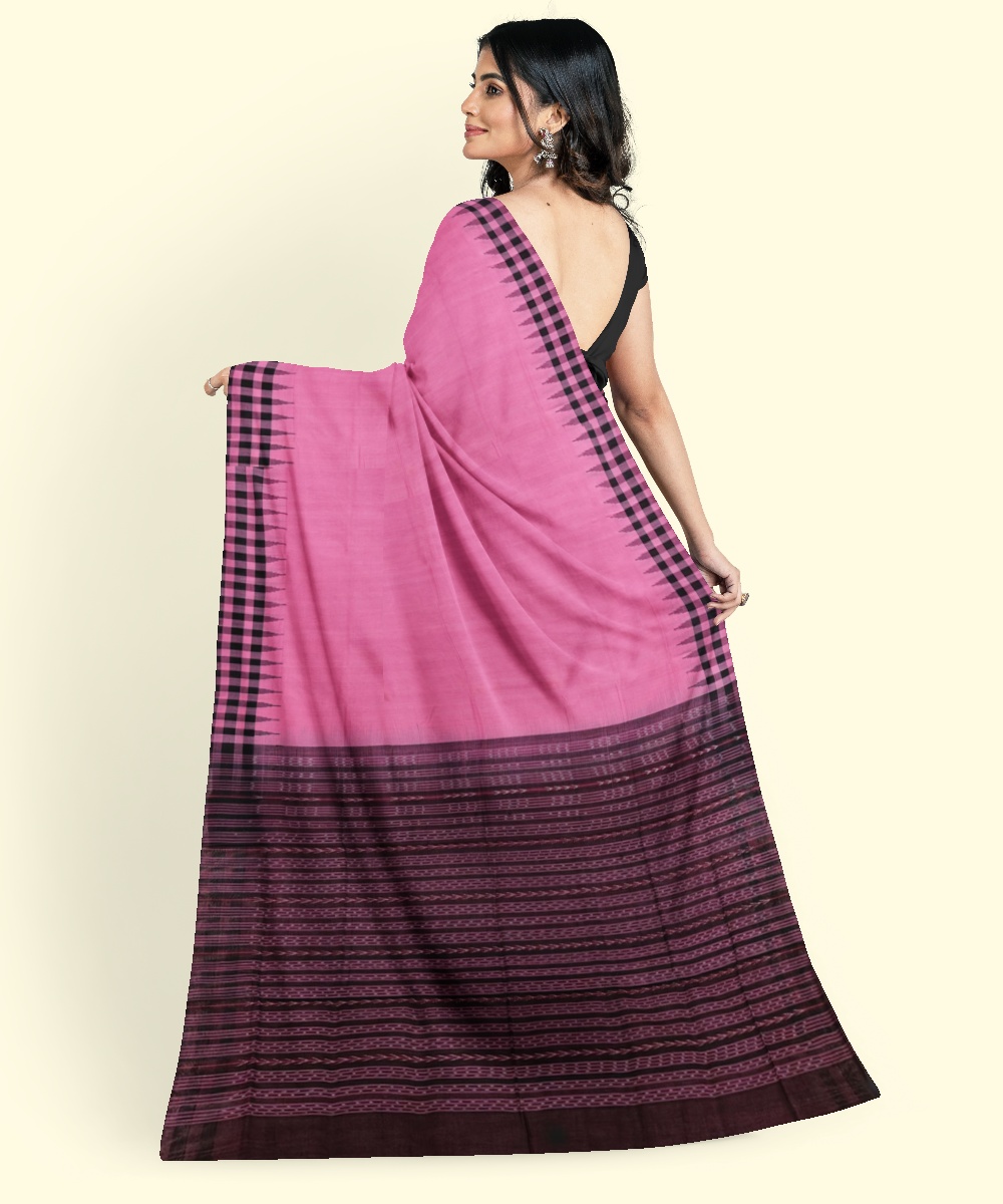 Pink Black Sambalpuri Handwoven Single Ikat Cotton Saree Image 4