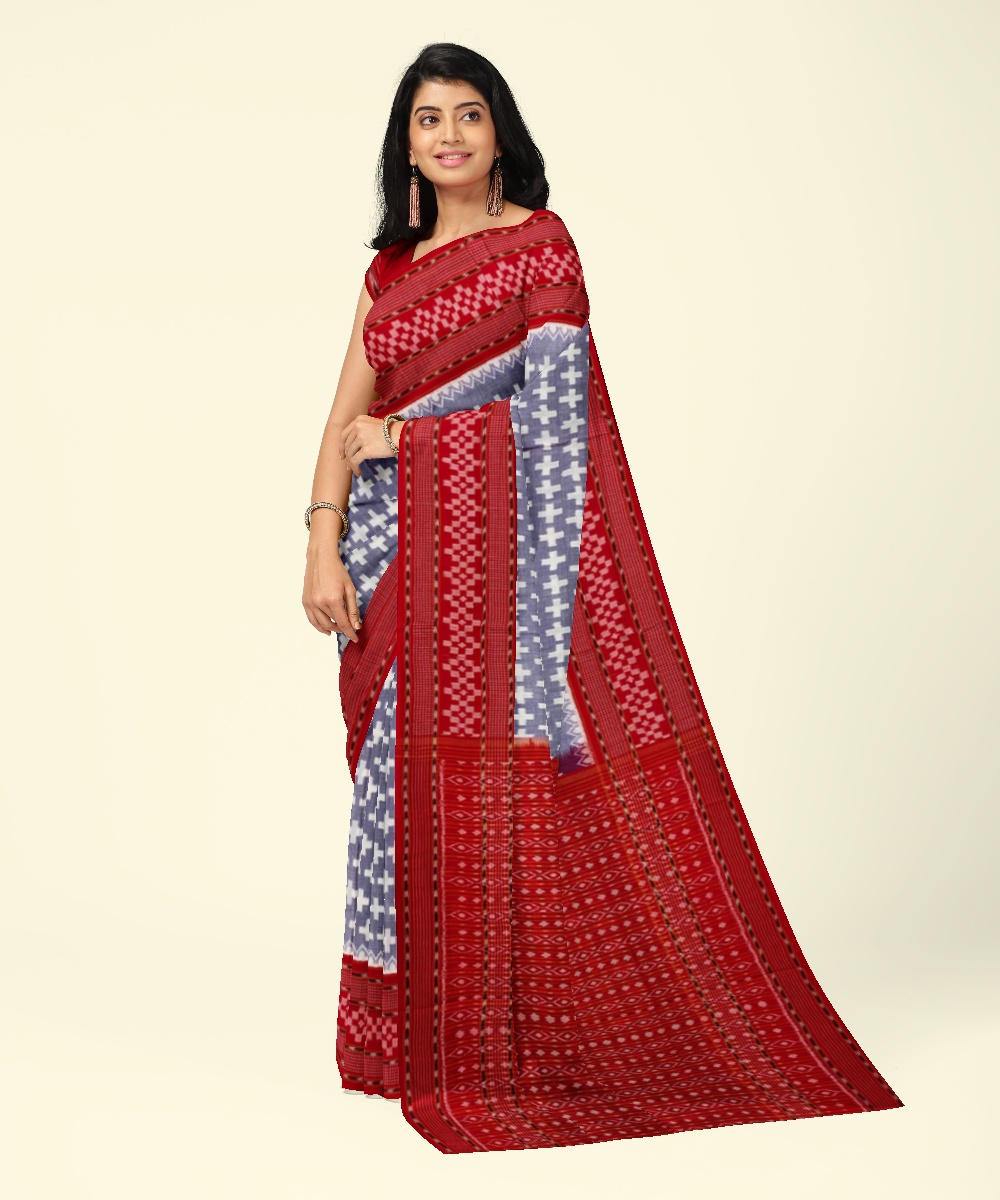 Blue Sambalpuri Handwoven Single Ikat Cotton Saree SFCSAR1999
