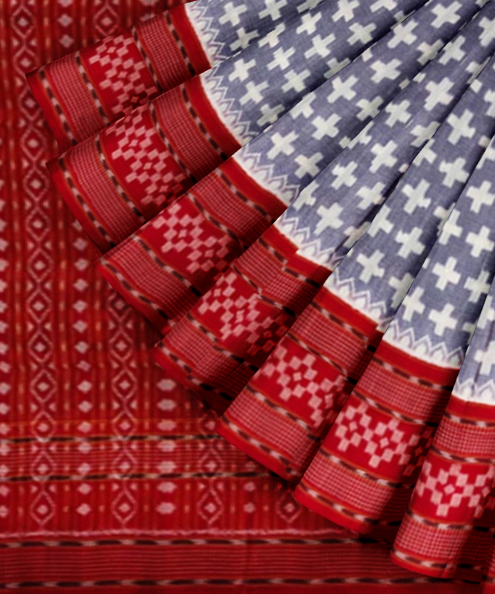 Blue Sambalpuri Handwoven Single Ikat Cotton Saree Image 2