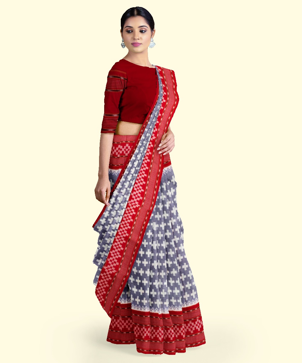 Blue Sambalpuri Handwoven Single Ikat Cotton Saree Image 3