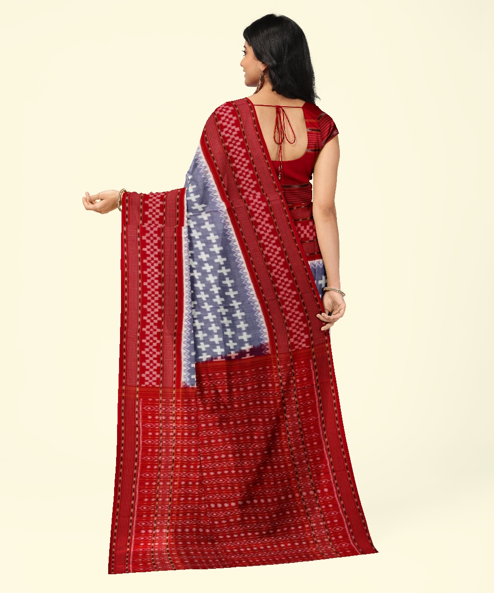 Blue Sambalpuri Handwoven Single Ikat Cotton Saree Image 4
