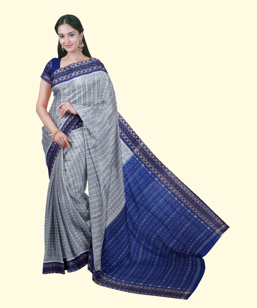 Blue Sambalpuri Handwoven Single Ikat Cotton Saree SFCSAR2001