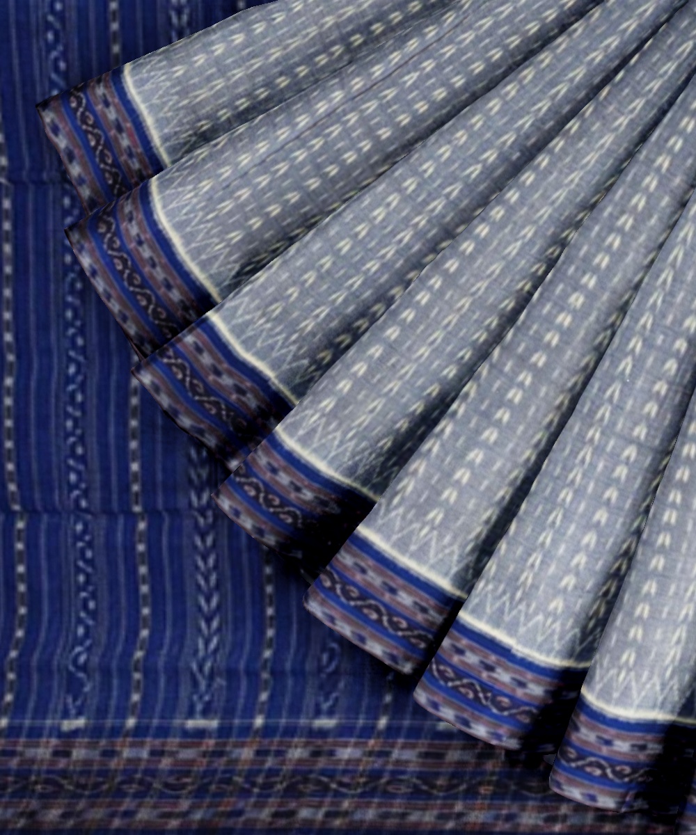 Blue Sambalpuri Handwoven Single Ikat Cotton Saree Image 2