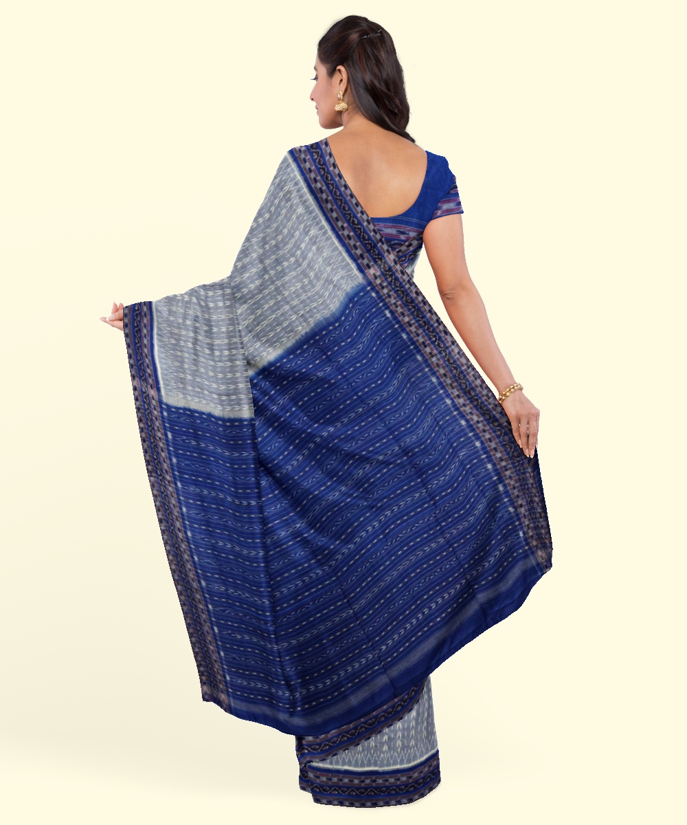 Blue Sambalpuri Handwoven Single Ikat Cotton Saree Image 4
