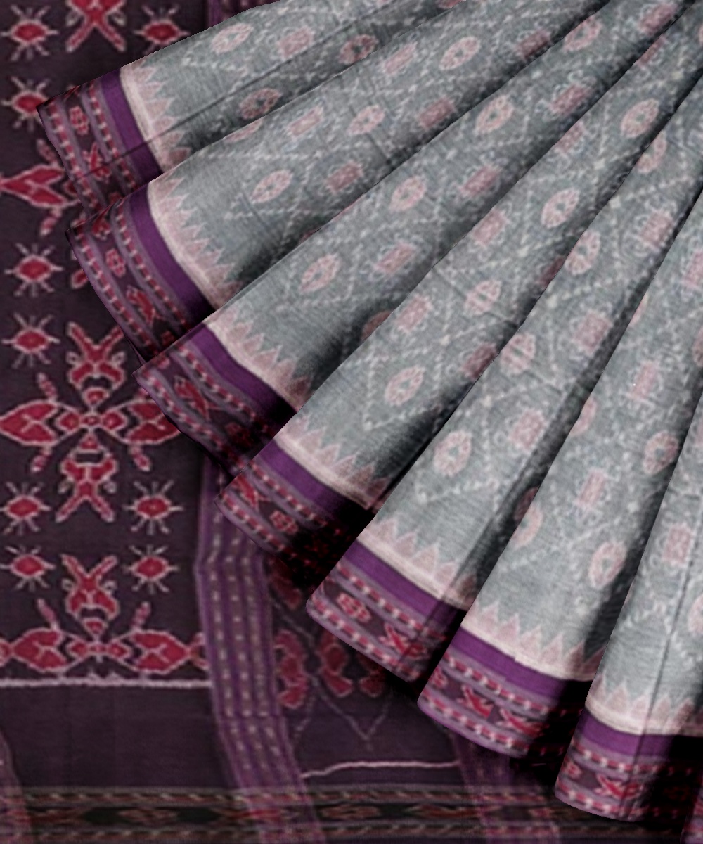 Gray Sambalpuri Handwoven Single Ikat Cotton Saree Image 2