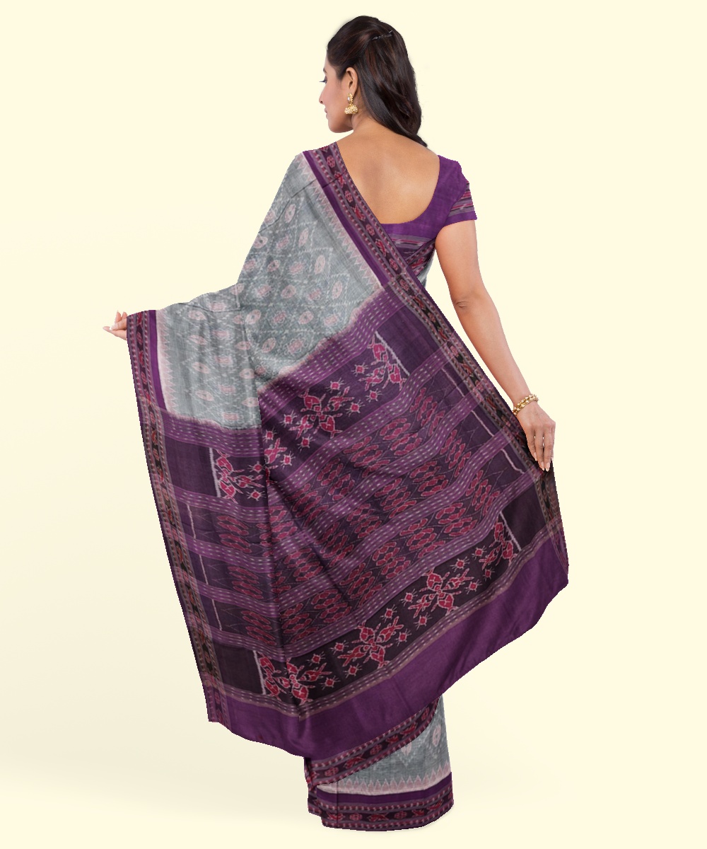 Gray Sambalpuri Handwoven Single Ikat Cotton Saree Image 4