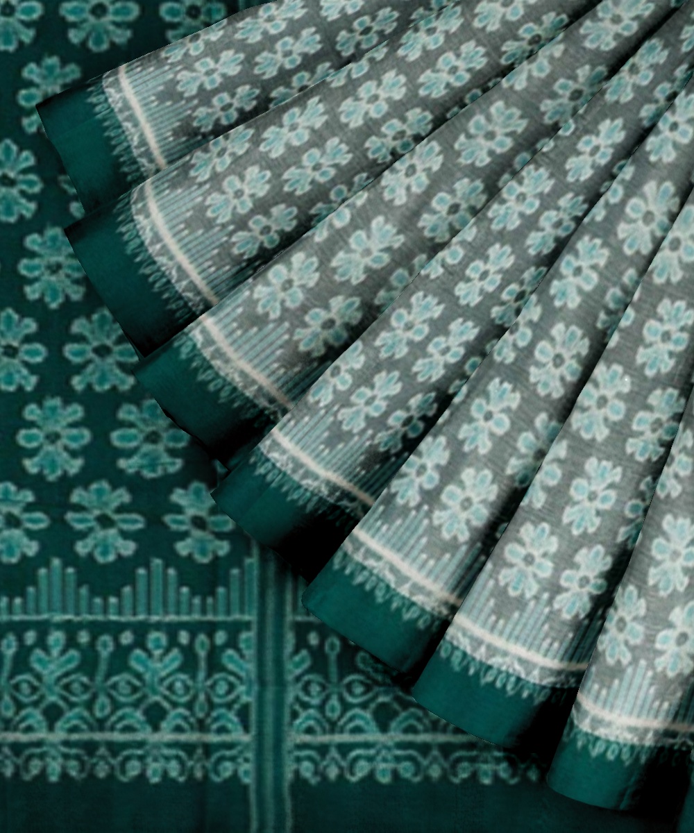 Green Sambalpuri Handwoven Single Ikat Cotton Saree Image 2