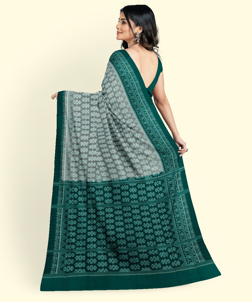 Green Sambalpuri Handwoven Single Ikat Cotton Saree Image 4