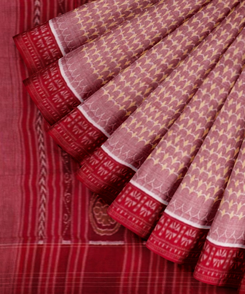 Red Sambalpuri Handwoven Single Ikat Cotton Saree Image 2