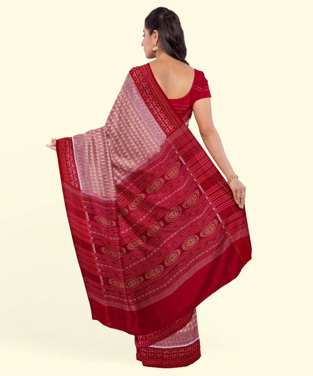 Red Sambalpuri Handwoven Single Ikat Cotton Saree Image 4