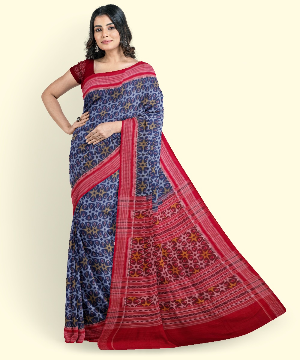 Blue Sambalpuri Handwoven Single Ikat Cotton Saree SFCSAR2006