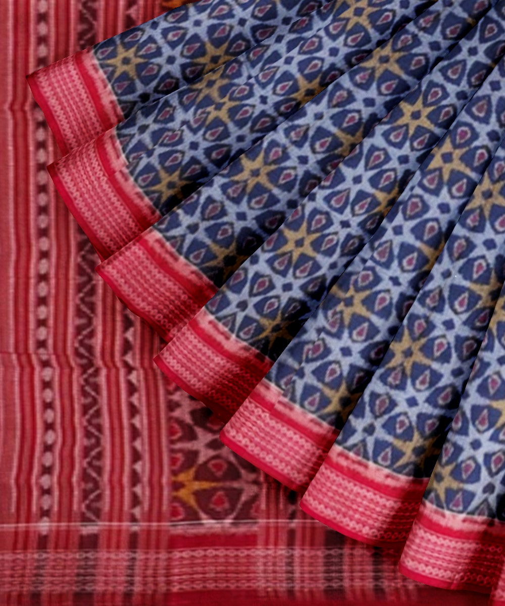 Blue Sambalpuri Handwoven Single Ikat Cotton Saree Image 2
