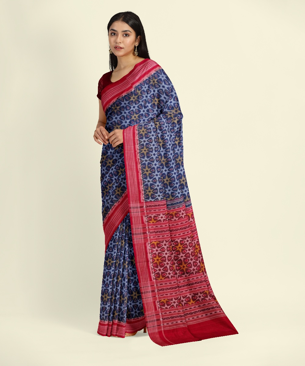 Blue Sambalpuri Handwoven Single Ikat Cotton Saree Image 3