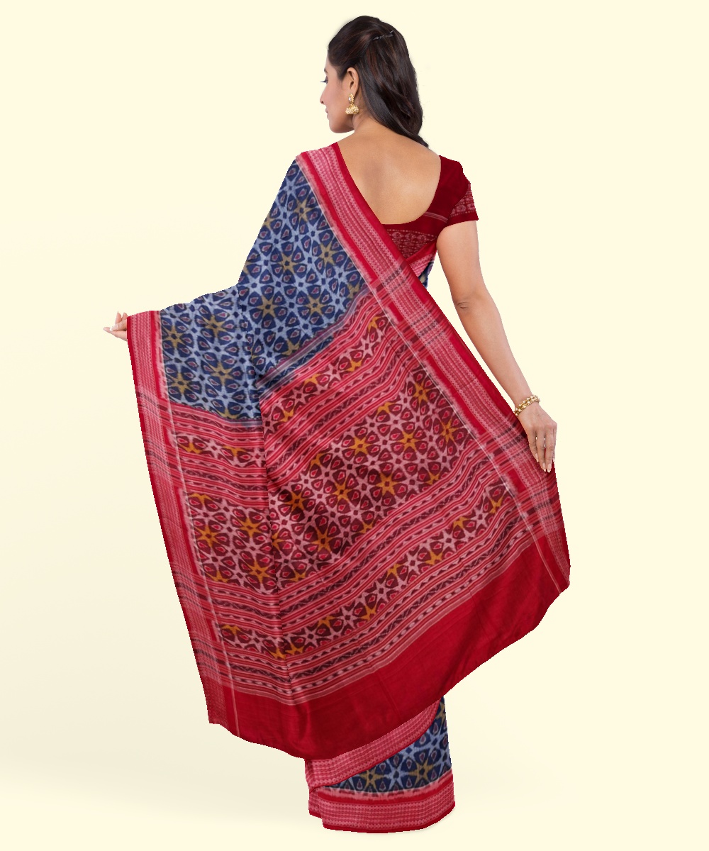 Blue Sambalpuri Handwoven Single Ikat Cotton Saree Image 4