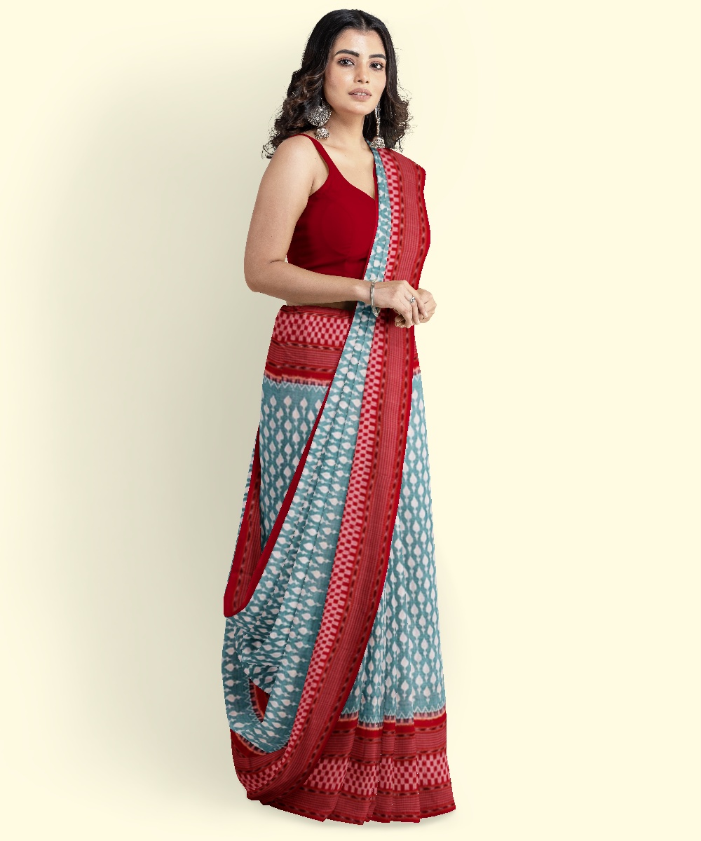 Green Sambalpuri Handwoven Single Ikat Cotton Saree Image 3