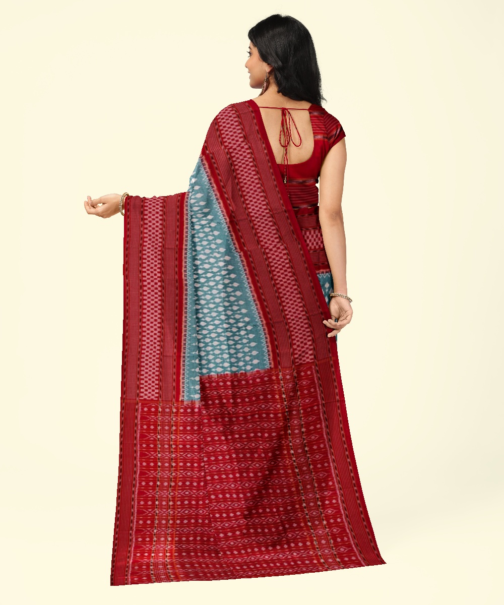 Green Sambalpuri Handwoven Single Ikat Cotton Saree Image 4