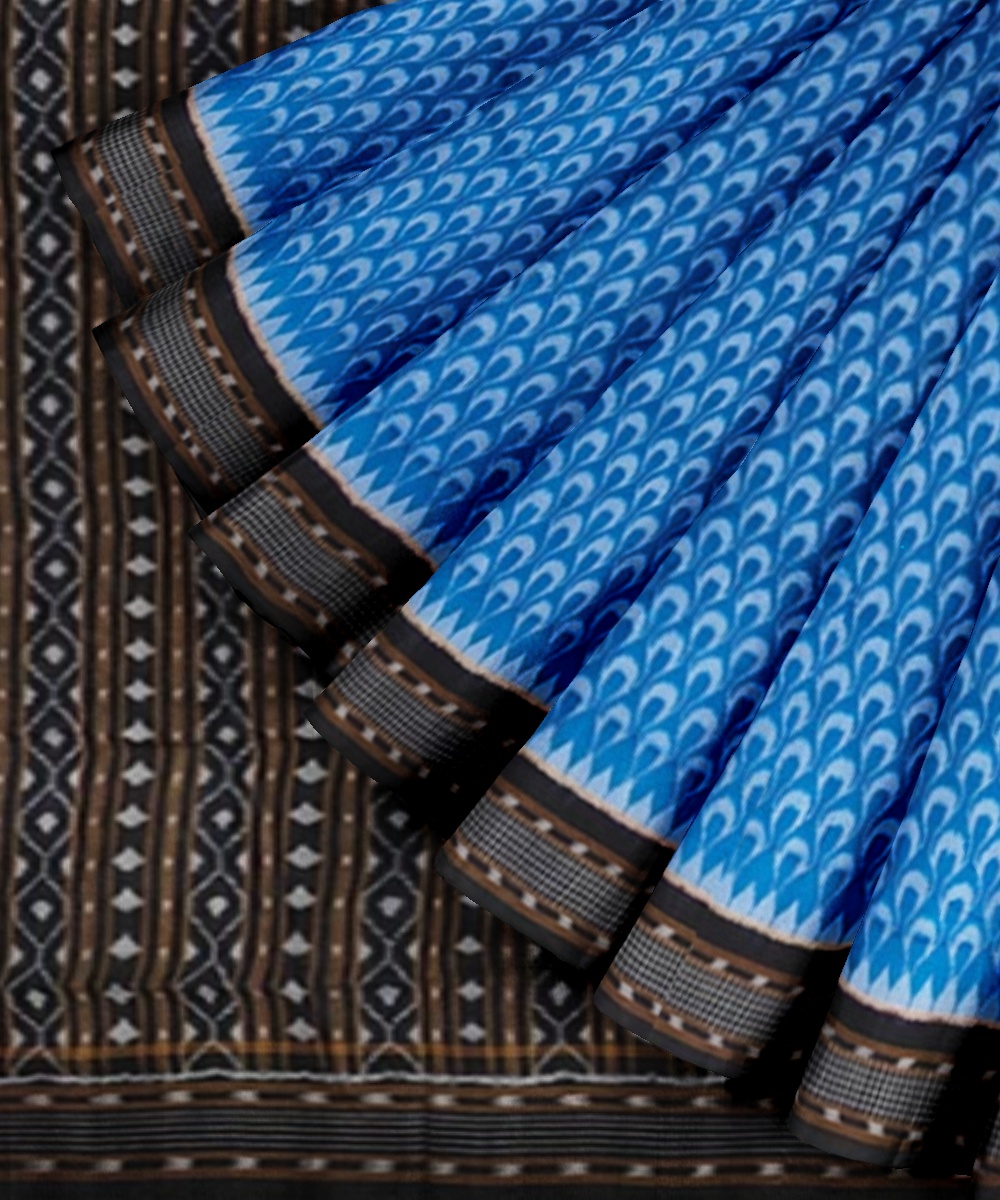 Blue Sambalpuri Handwoven Single Ikat Cotton Saree Image 2