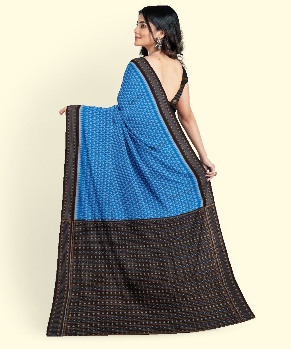 Blue Sambalpuri Handwoven Single Ikat Cotton Saree Image 4
