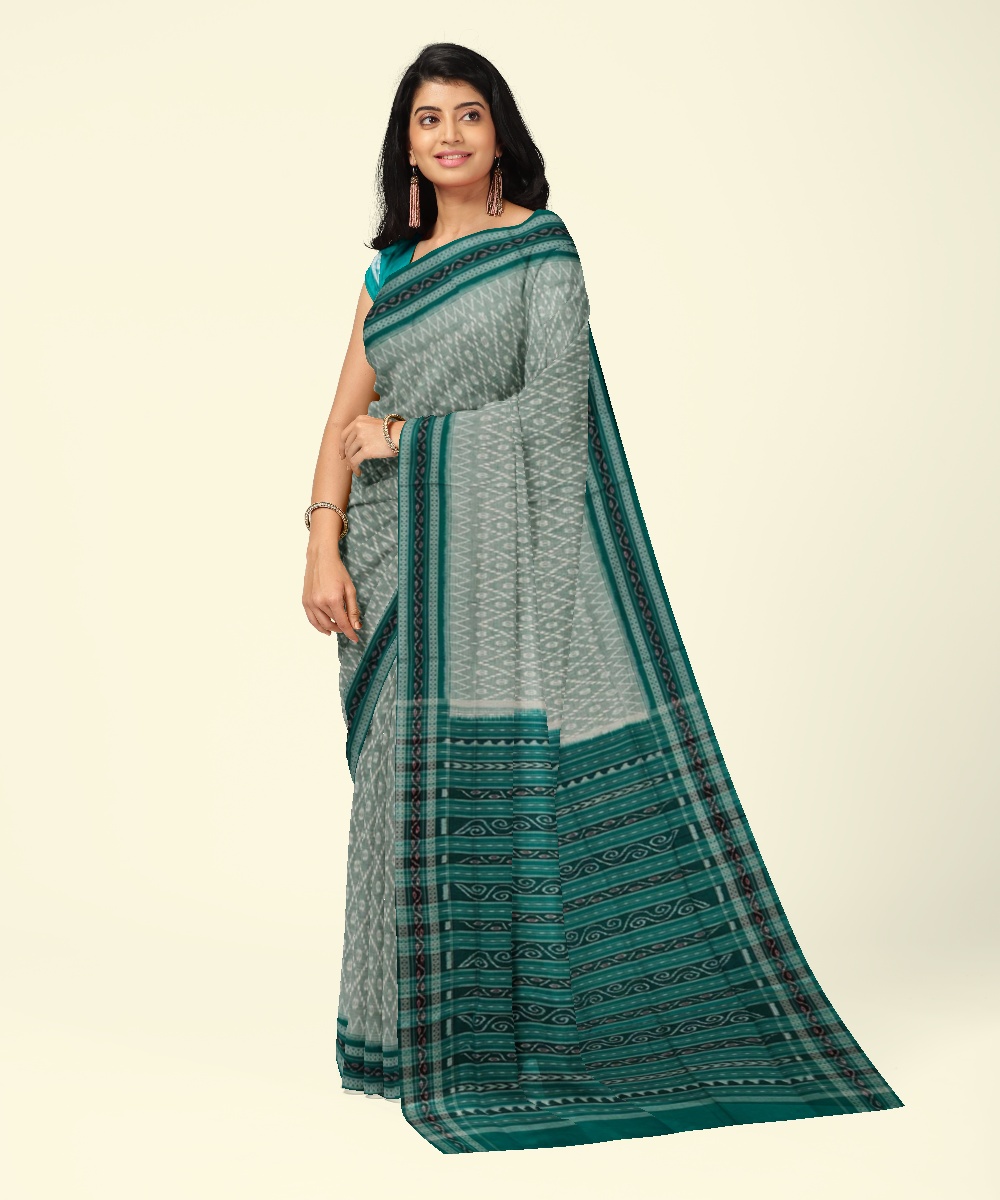 Green Sambalpuri Handwoven Single Ikat Cotton Saree SFCSAR2009
